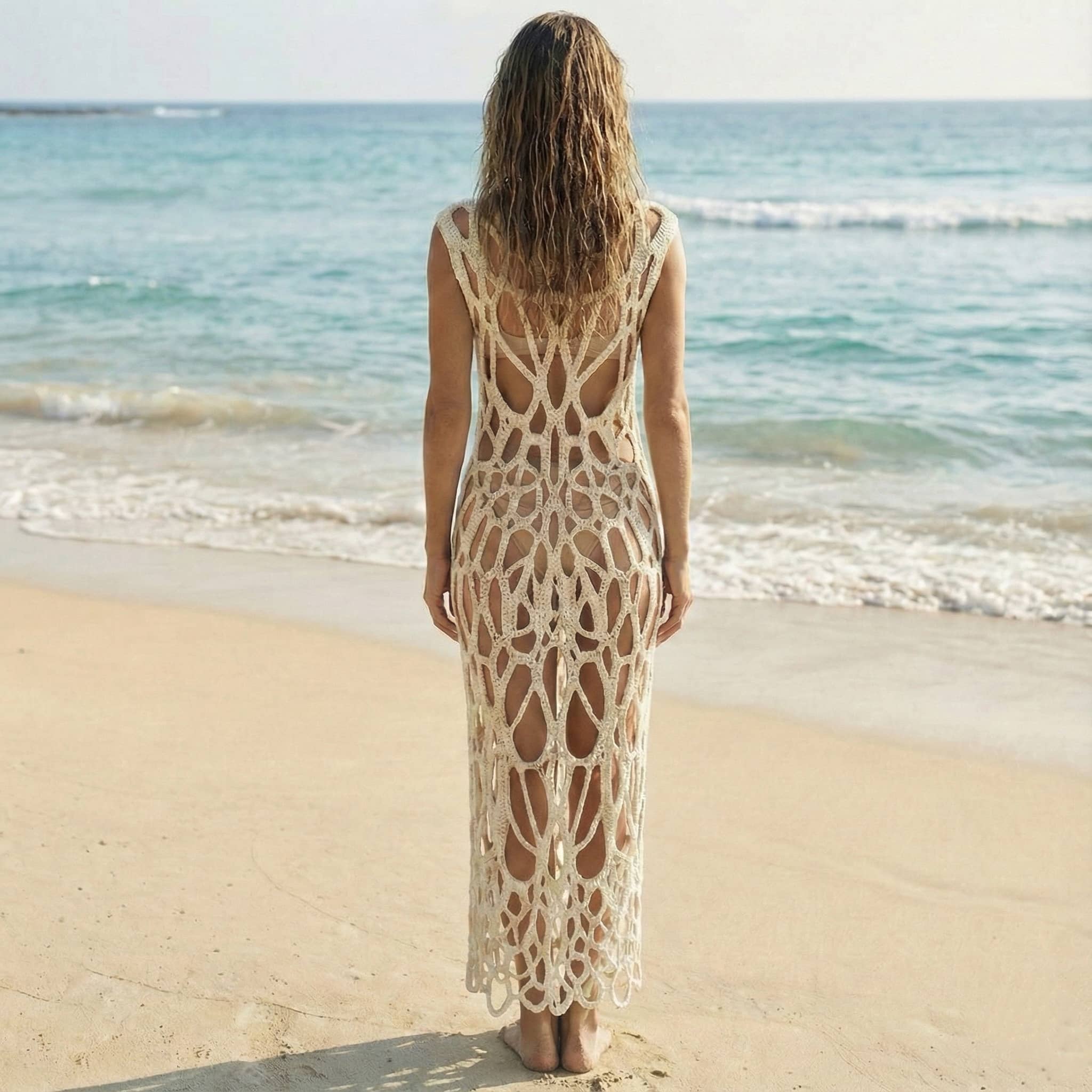 Handmade Crochet Hollow-Out Maxi Beach Dress