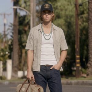 Men's cream crochet polo shirt vintage knit short sleeve